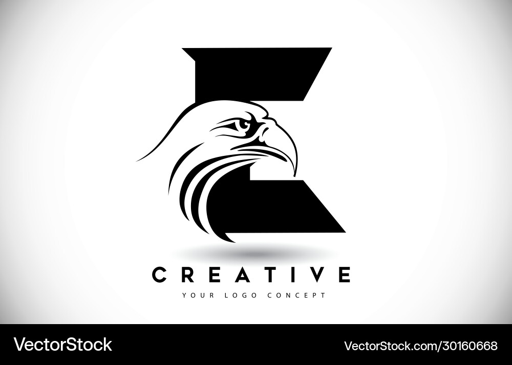 Letter e eagle logo with creative eagle head Vector Image