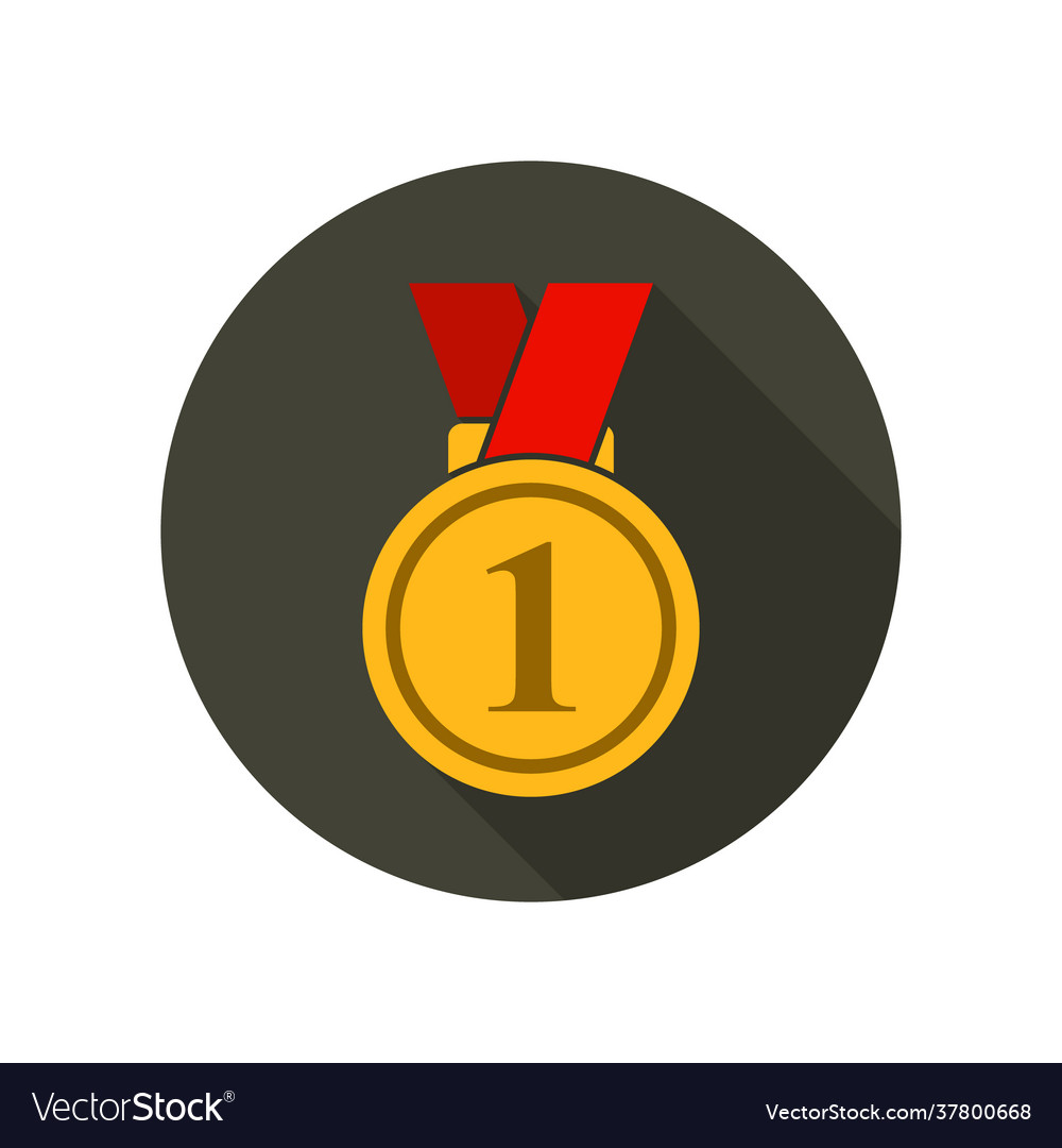 Medal icon round symbol with long shadow in flat Vector Image