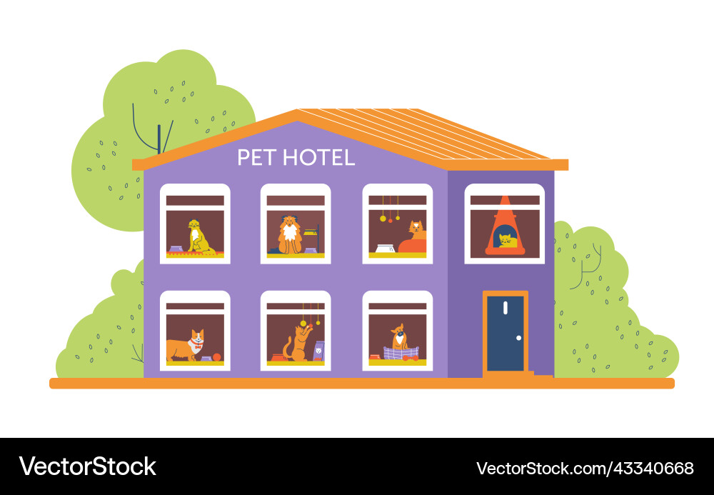 Pet hotel with cute animals in every window flat Vector Image