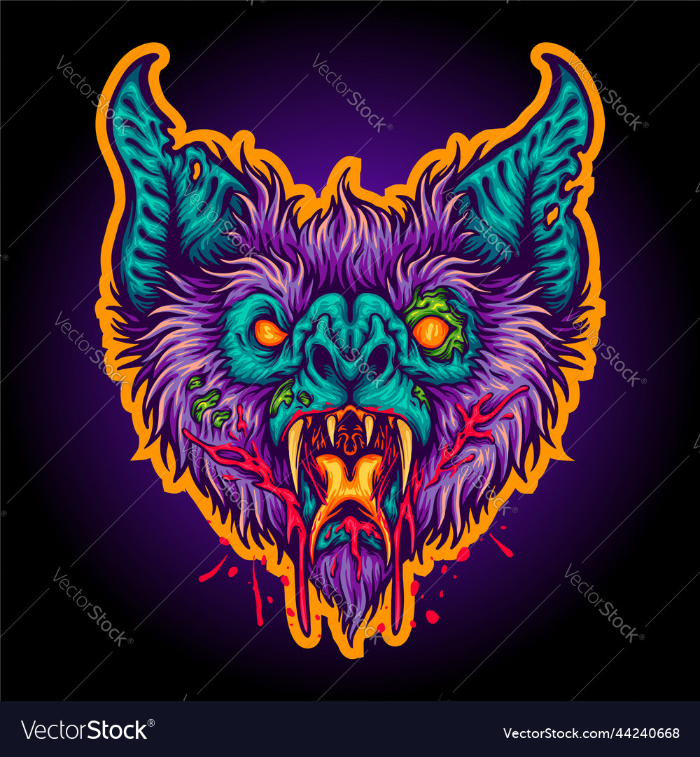 Scary bat head face monster Royalty Free Vector Image