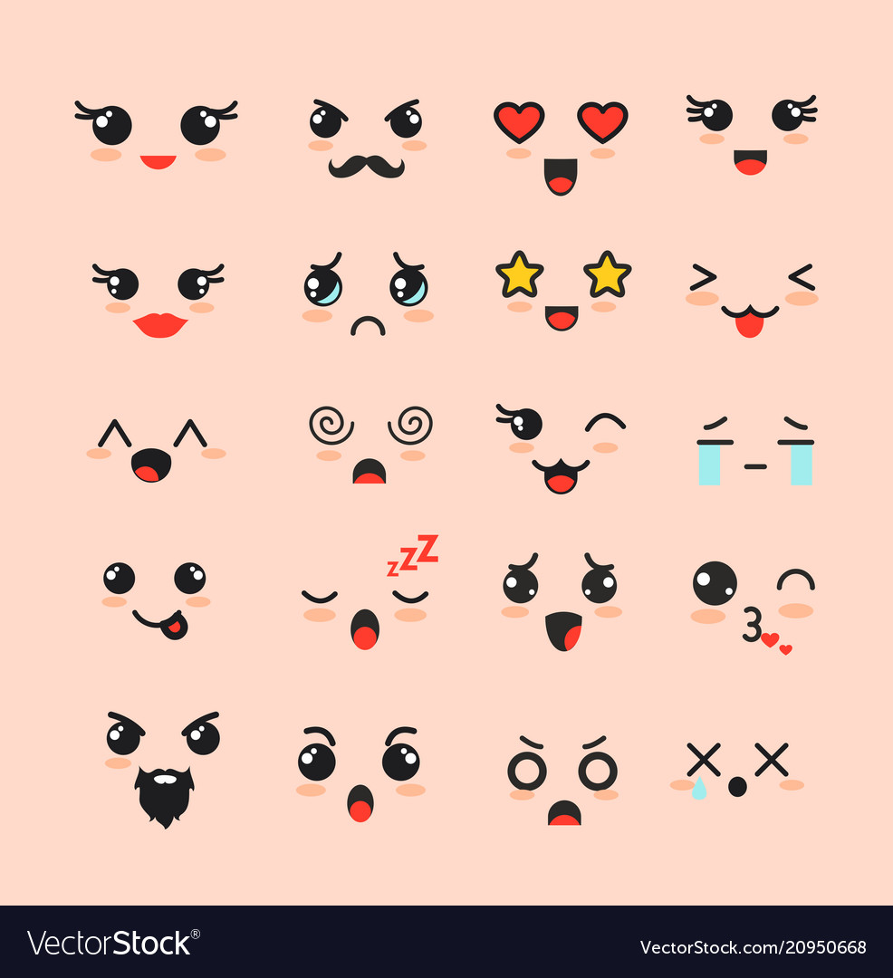 Set cute faces different Royalty Free Vector Image