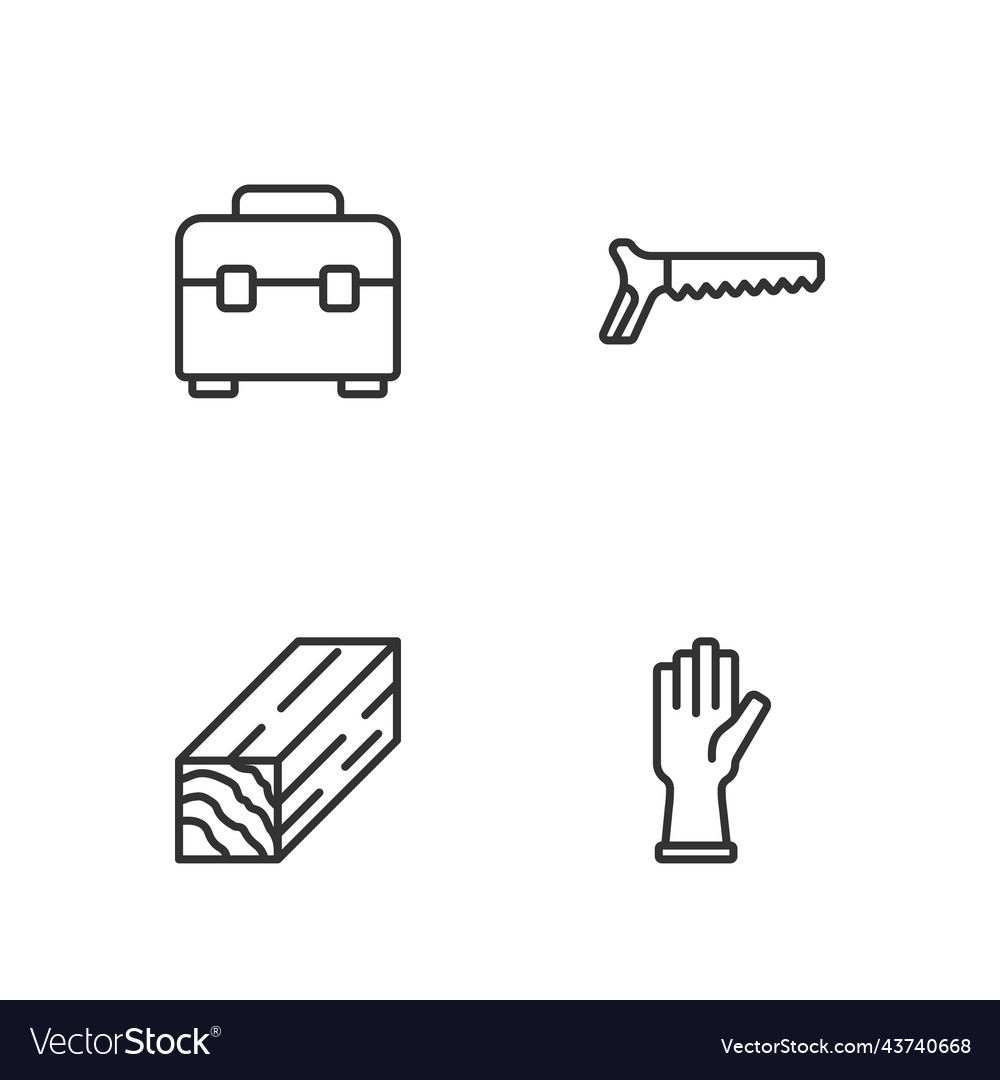 Set line protective gloves wooden beam toolbox Vector Image