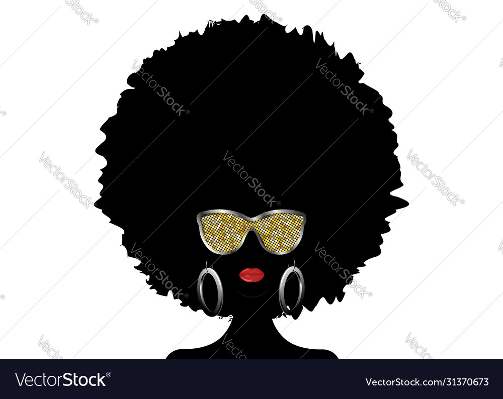 African woman afro curly hair and gold sunglasses vector image African woman afro curly hair and gold sunglasses