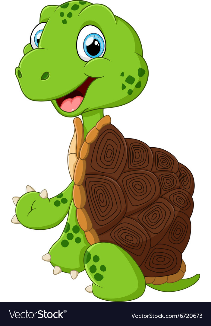 Cute green waving turtle Royalty Free Vector Image