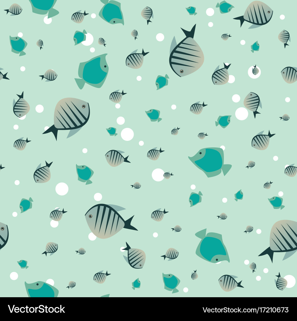 Pattern with cute small fish in green color Vector Image