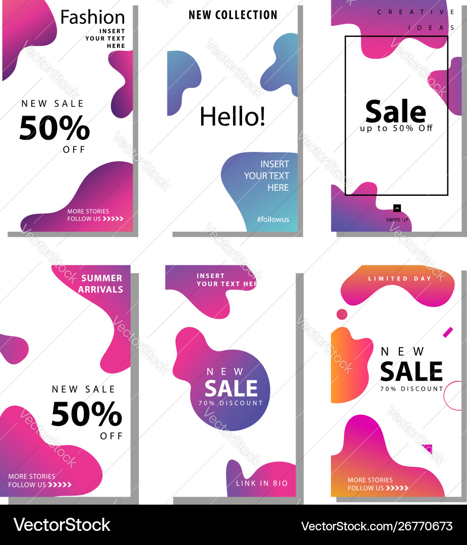 Set Sale Banner Background With Fluid Gradient Vector Image