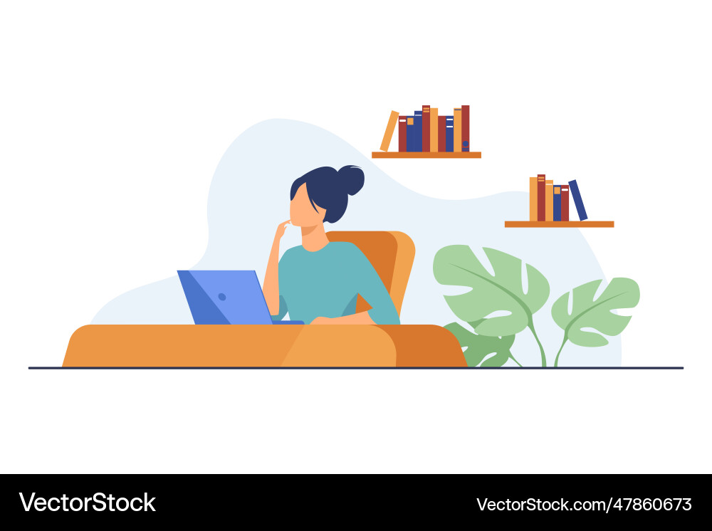Student girl studying at laptop Royalty Free Vector Image