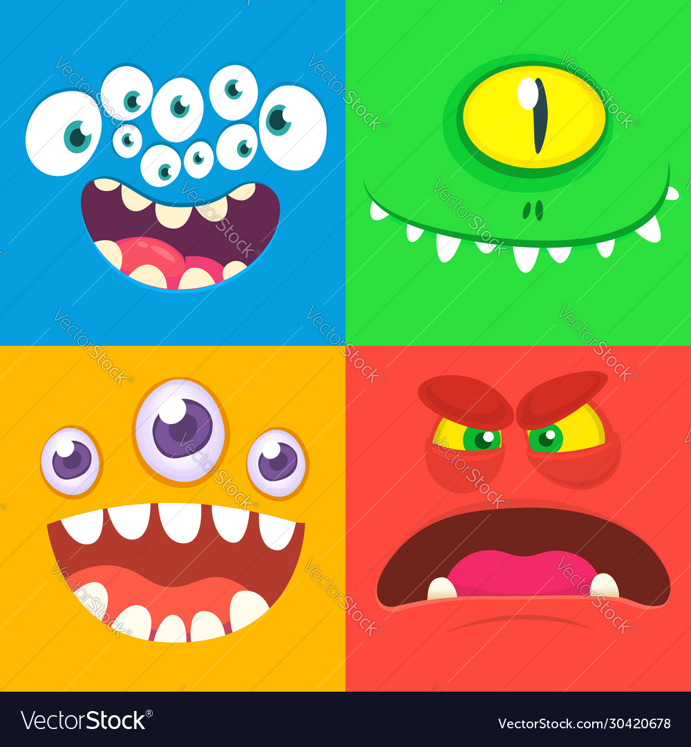 Cartoon monster faces set four halloween Vector Image