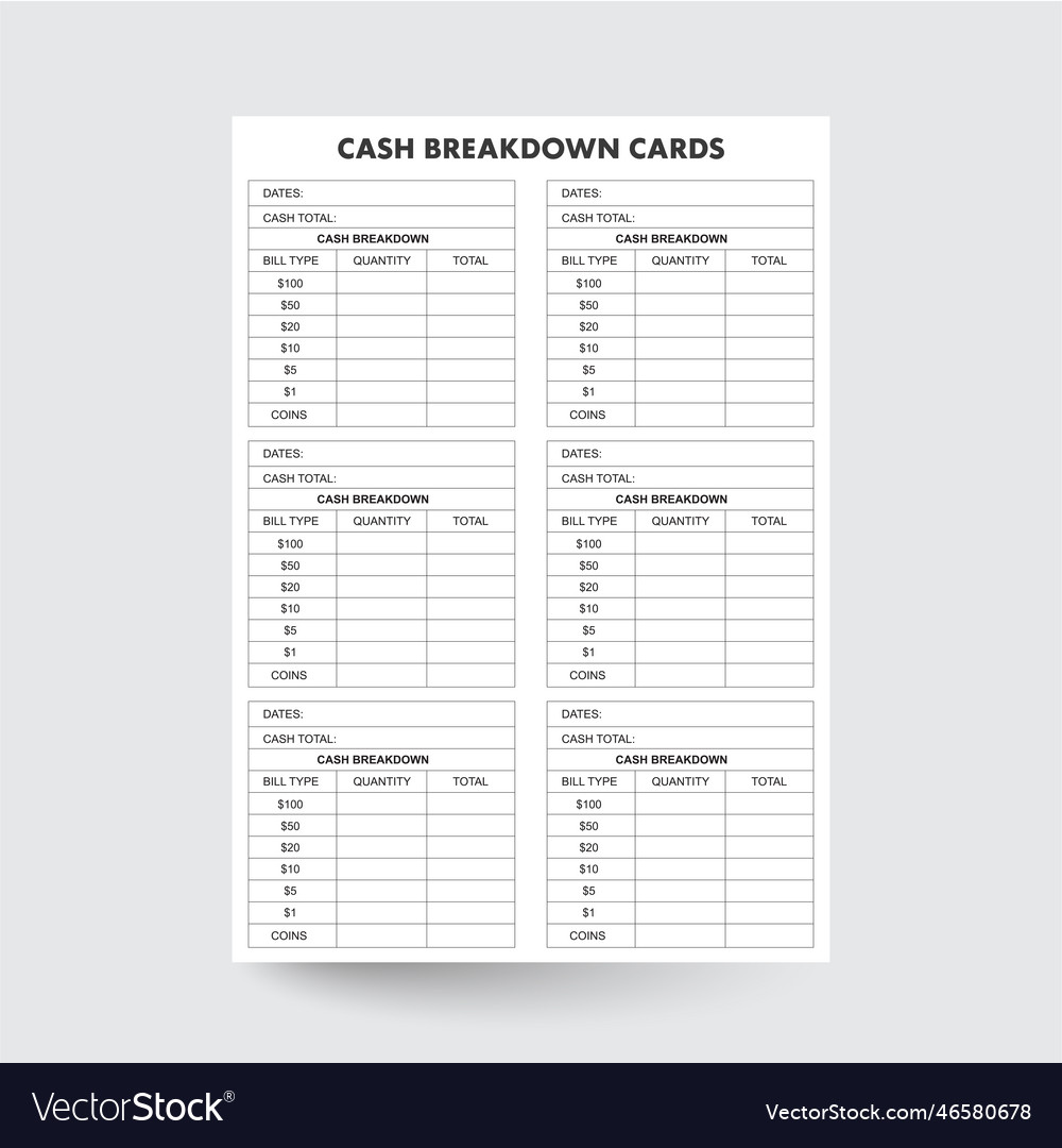 Cash breakdown card Royalty Free Vector Image - VectorStock