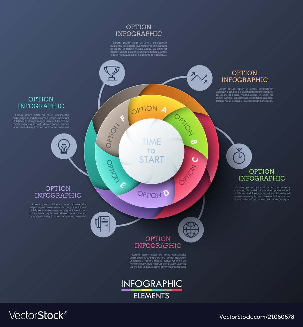 Circular diagram divided into 6 multicolored Vector Image