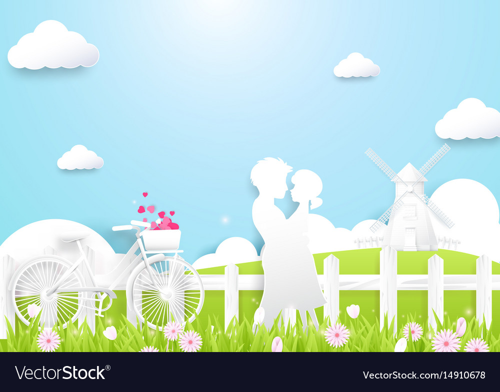 Happy couple in love in a field countryside Vector Image