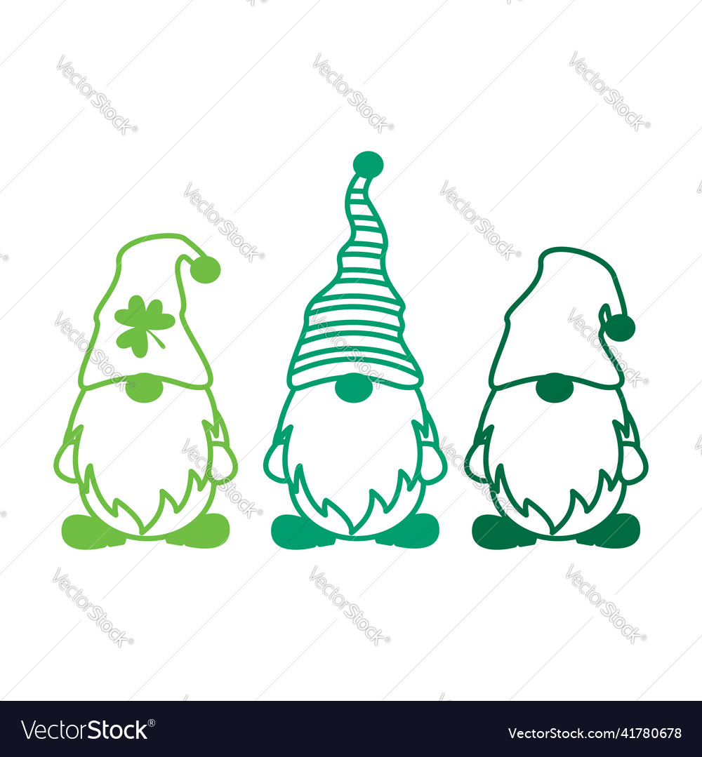 St patricks day gnomes outline silhouettes green Vector Image