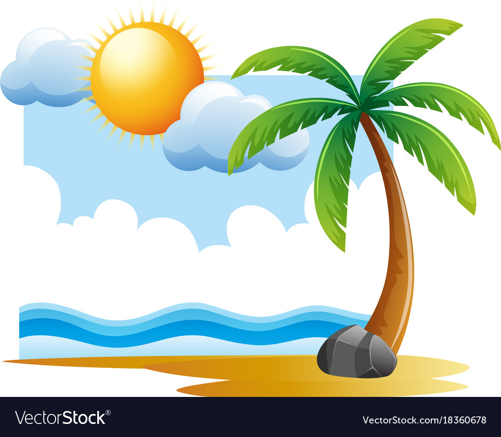 Summer scene with ocean and tree Royalty Free Vector Image