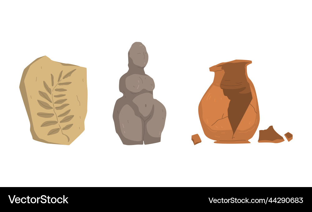 Archaeologists historical artifacts set stone Vector Image