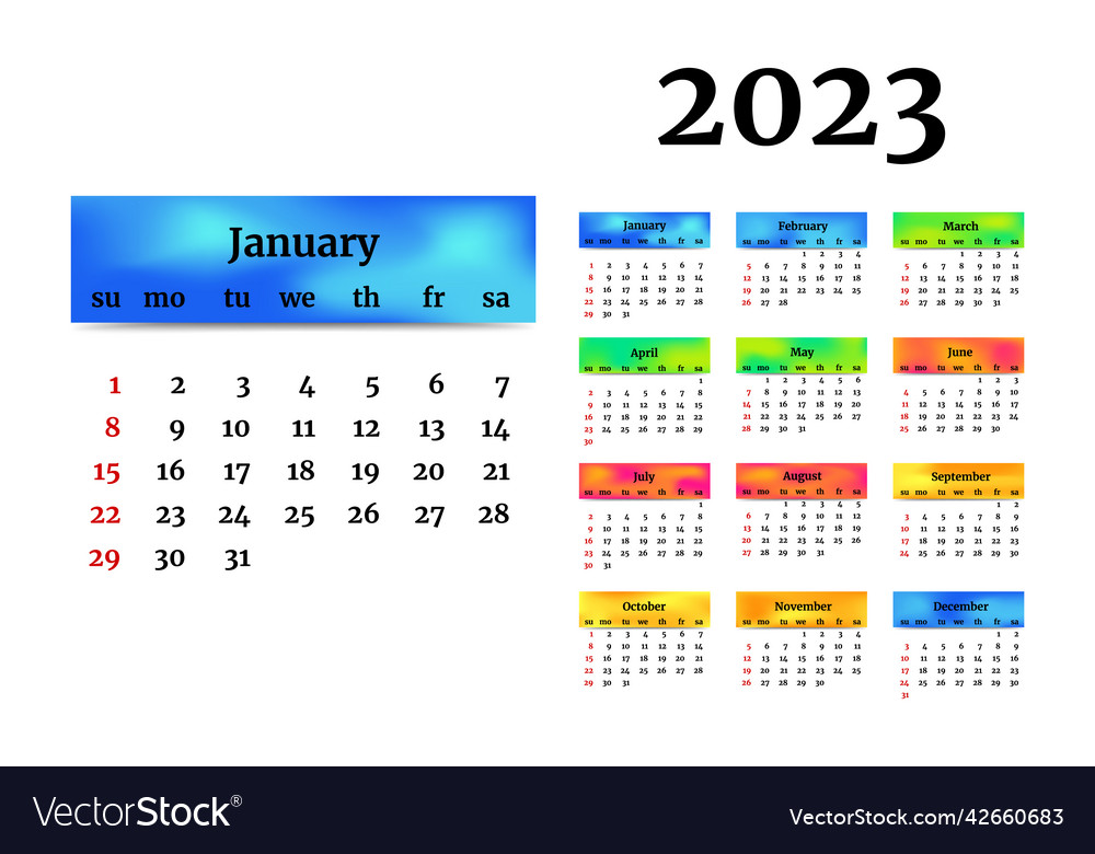 Calendar for 2023 isolated on a white background Vector Image