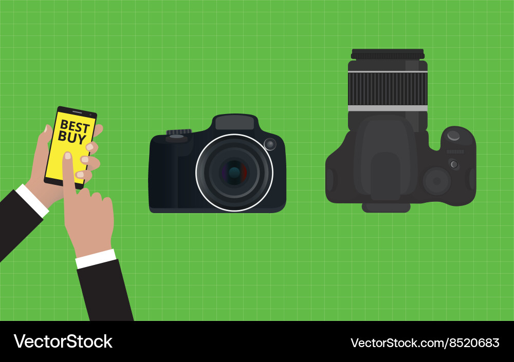 Choose and buy the best camera slr Royalty Free Vector Image
