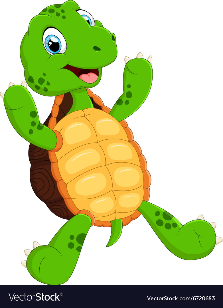 Cute green waving turtle Royalty Free Vector Image