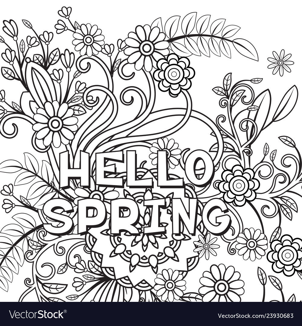 Hello Spring Coloring Page Royalty Free Vector Image