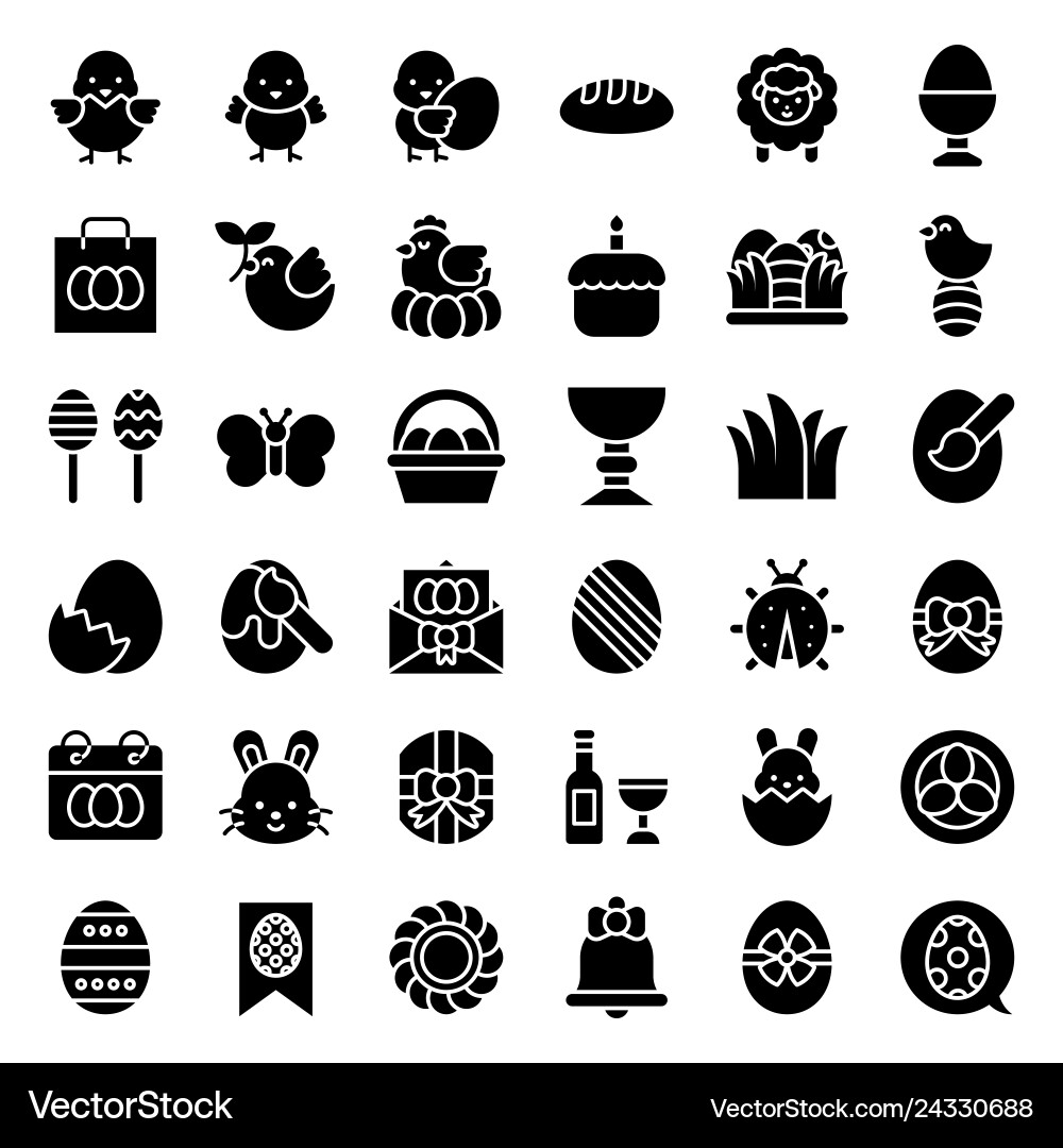 Easter set solid style icon Royalty Free Vector Image
