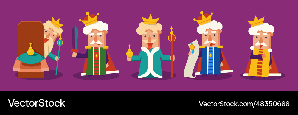 Funny king character with beard and crown engaged Vector Image