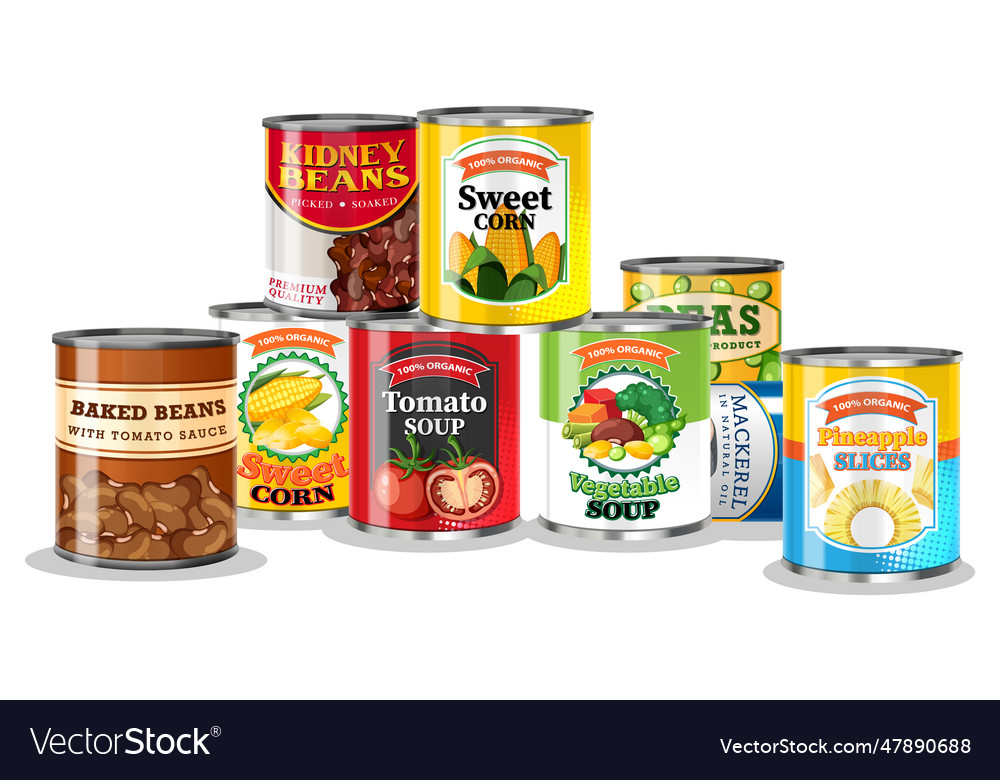 Group of canned food Royalty Free Vector Image