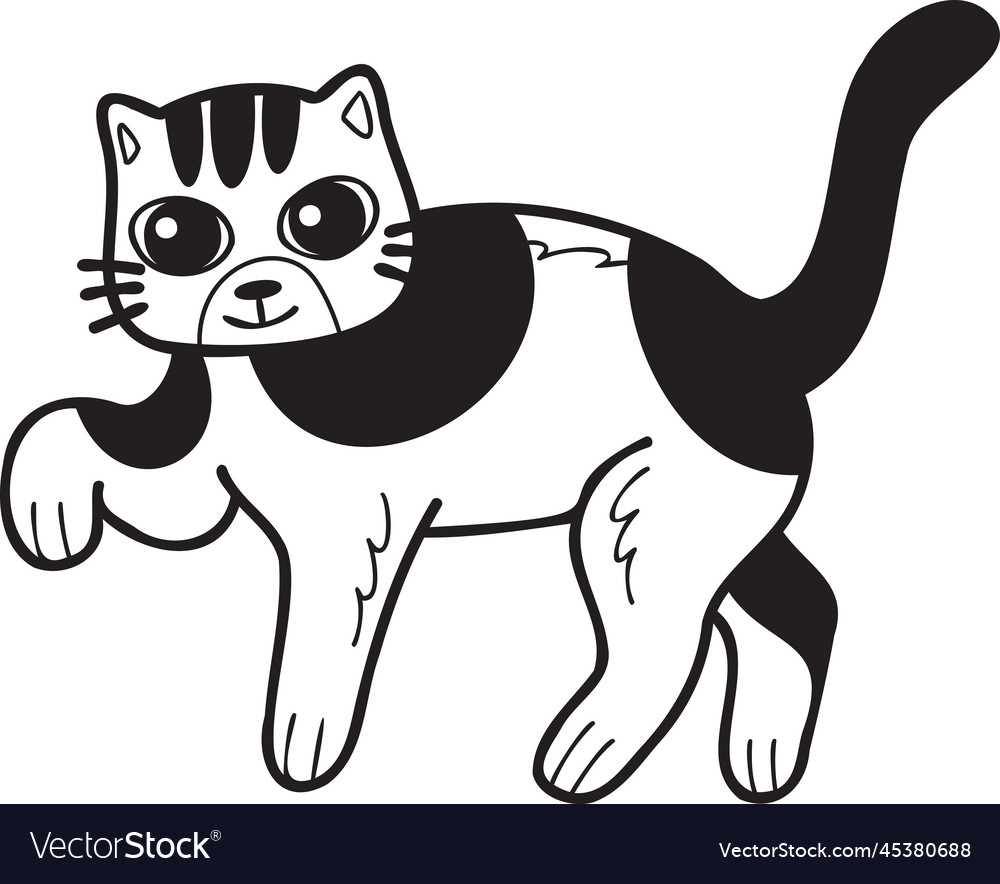 Hand drawn walking striped cat in doodle style Vector Image