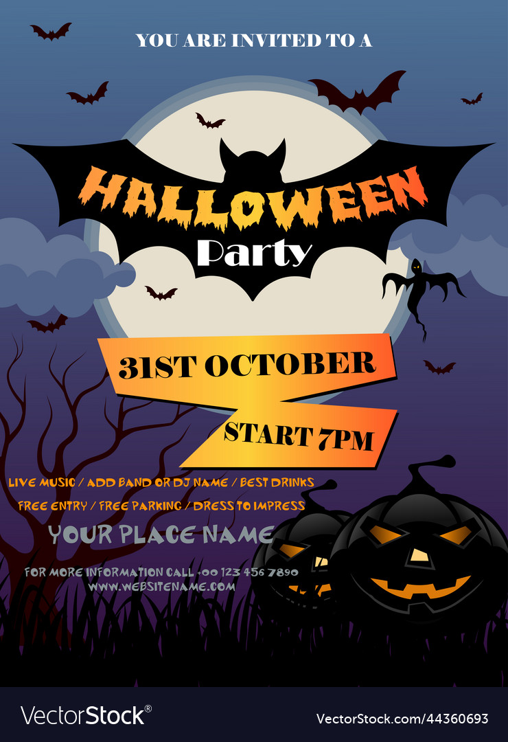 Halloween party invitation flyer poster design Vector Image