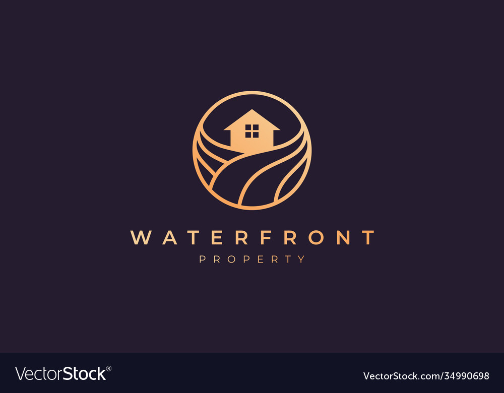 Apartment logo gold line with house in circle Vector Image