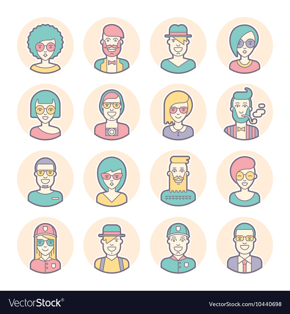 Creative set of round avatars thin lines Vector Image