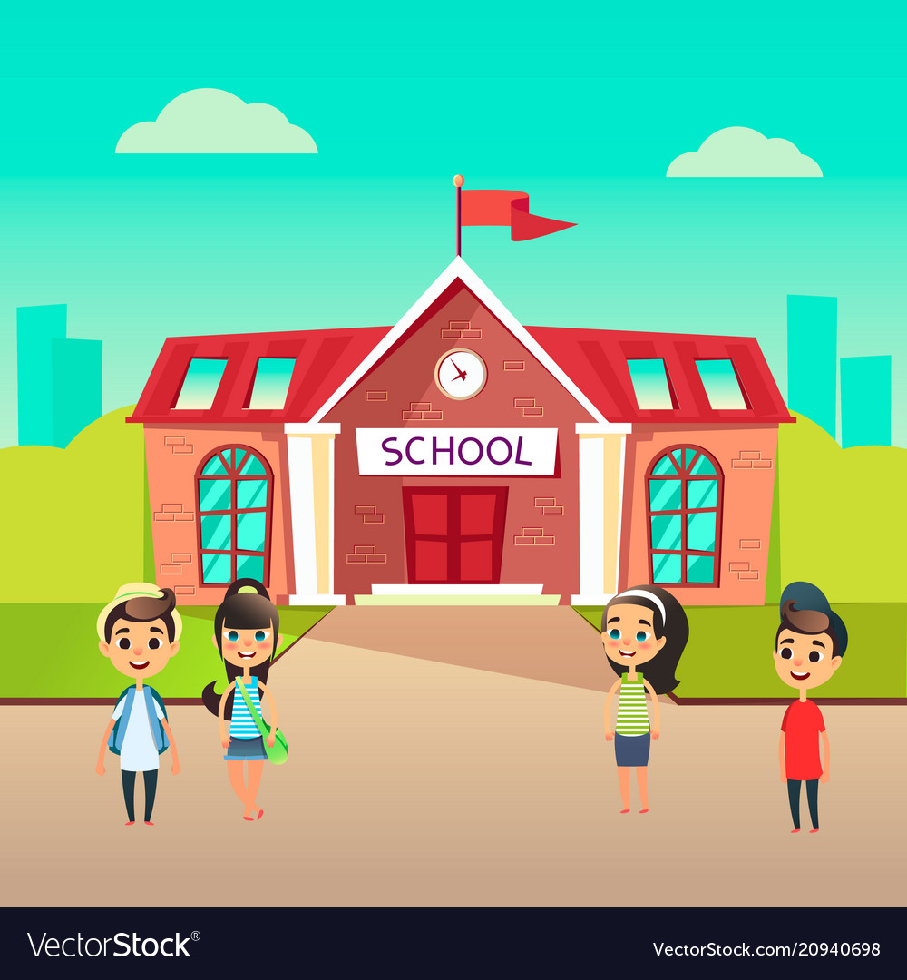 Group of pupils go to school together students Vector Image