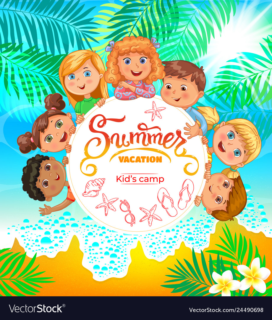 Kids Summer Camp Banner With Cute Kids Royalty Free Vector