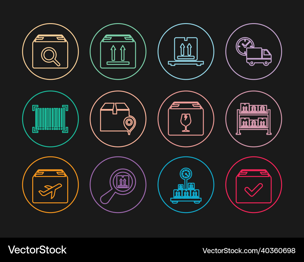 Set line package box with check mark warehouse Vector Image