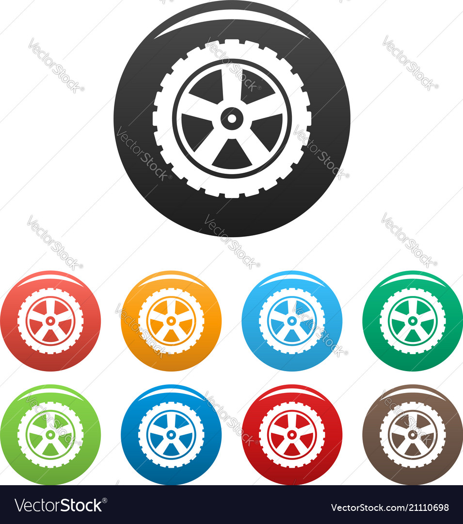 Transport tire icons set color Royalty Free Vector Image