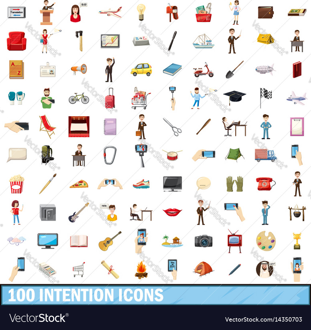 100 intention icons set cartoon style Royalty Free Vector