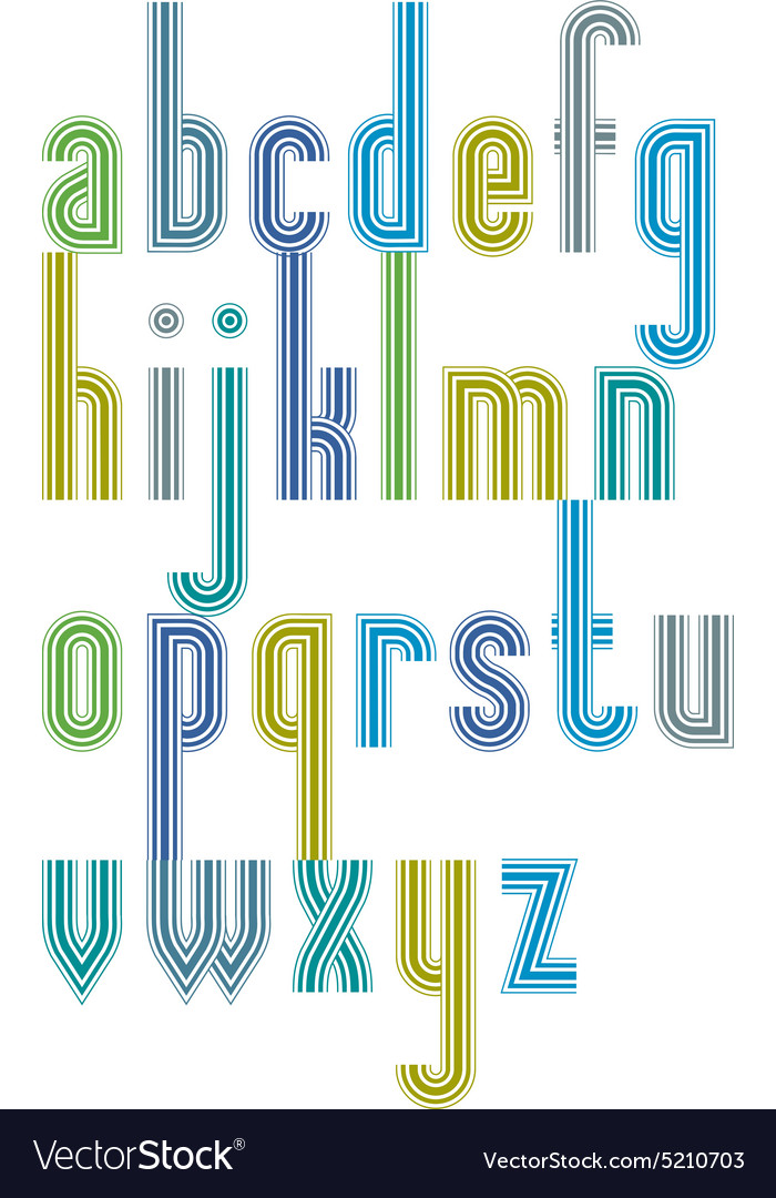 Poster colorful striped font lower case letters Vector Image
