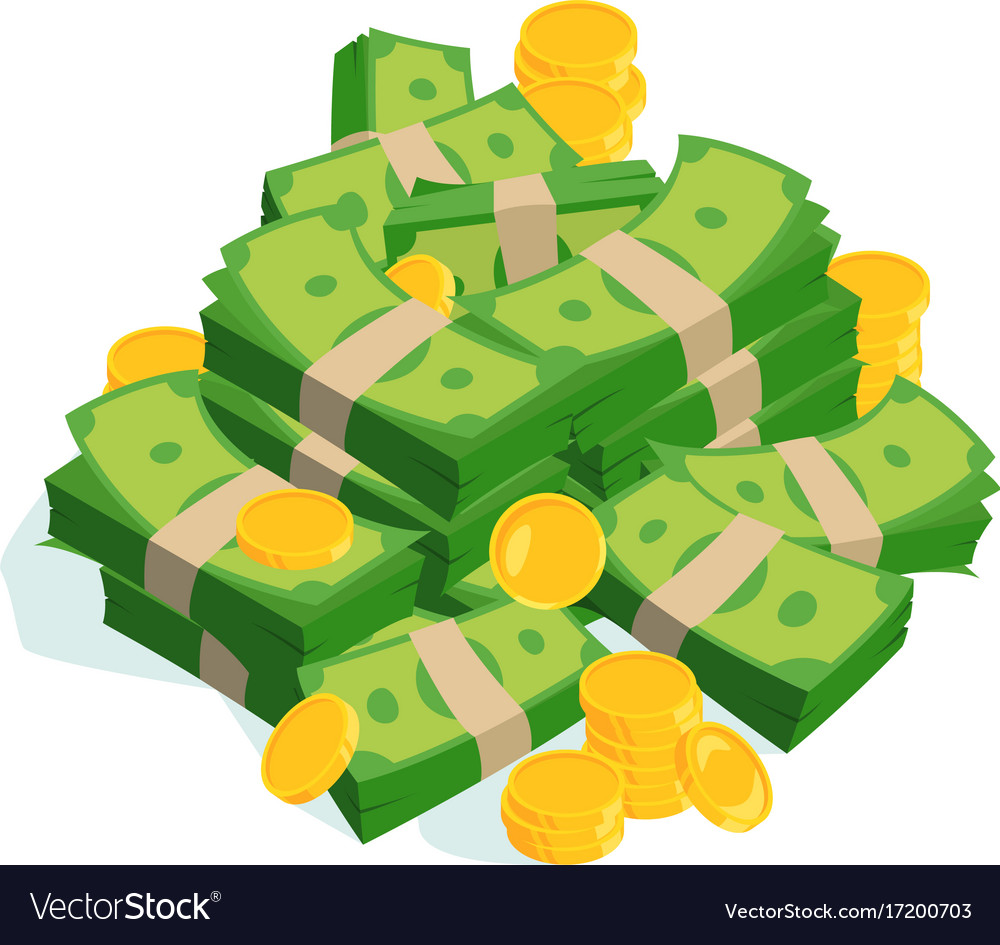 Very large bundles of money and coins Royalty Free Vector