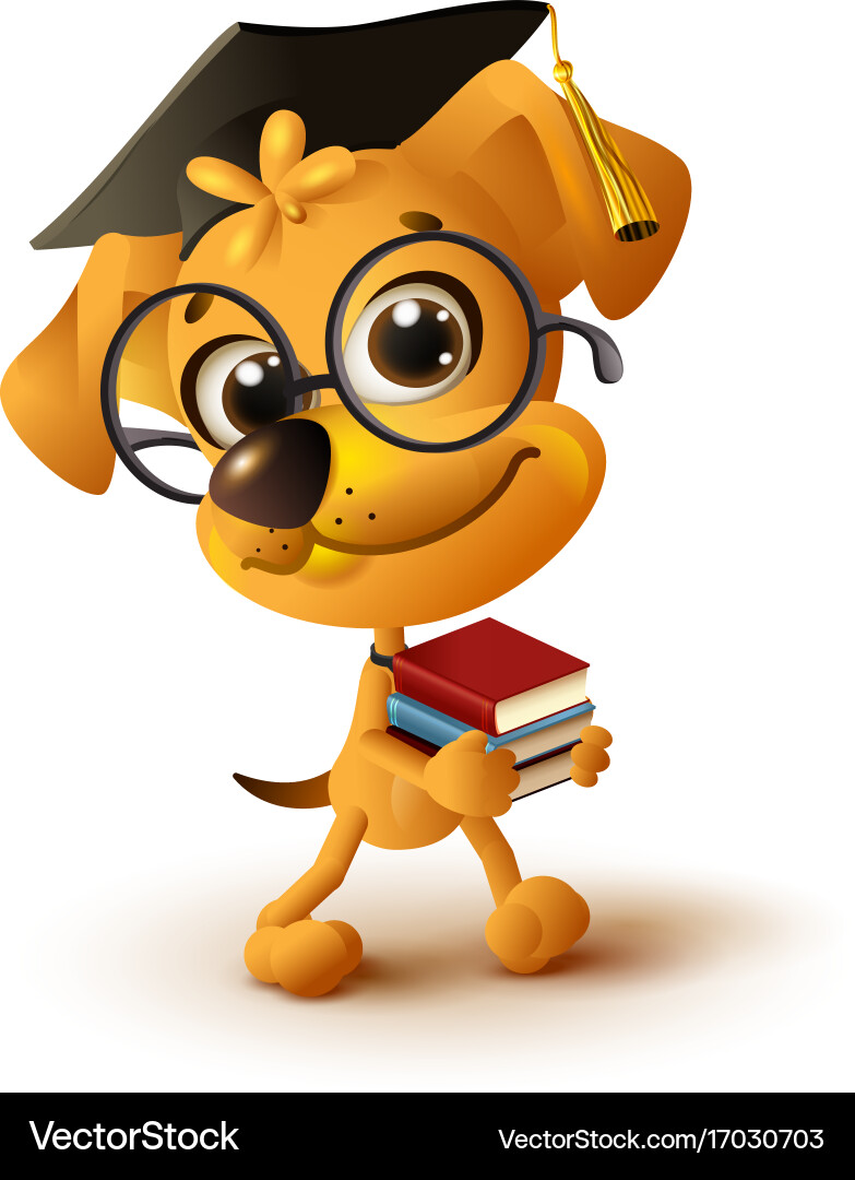 Yellow dog teacher holds stack books Royalty Free Vector