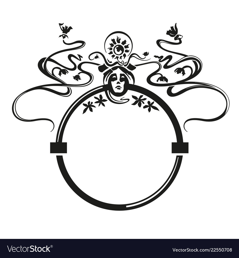 Art Nouveau Ornament Face And Floral Black Vector Image