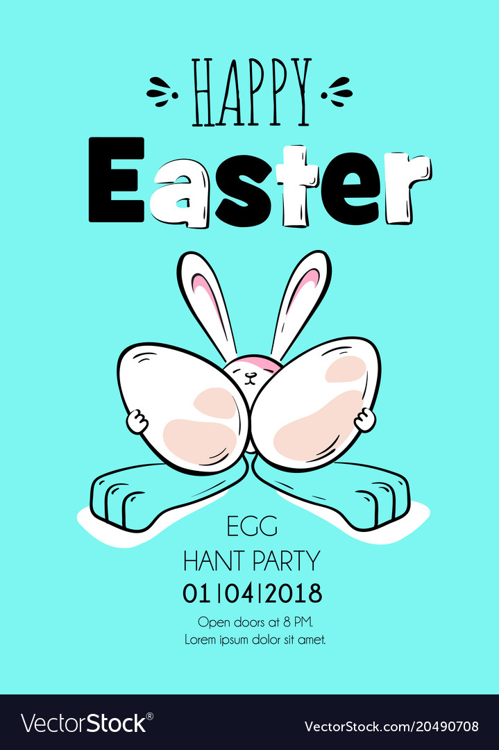happy easter poster invitation rabbit holds eggs easter invitation