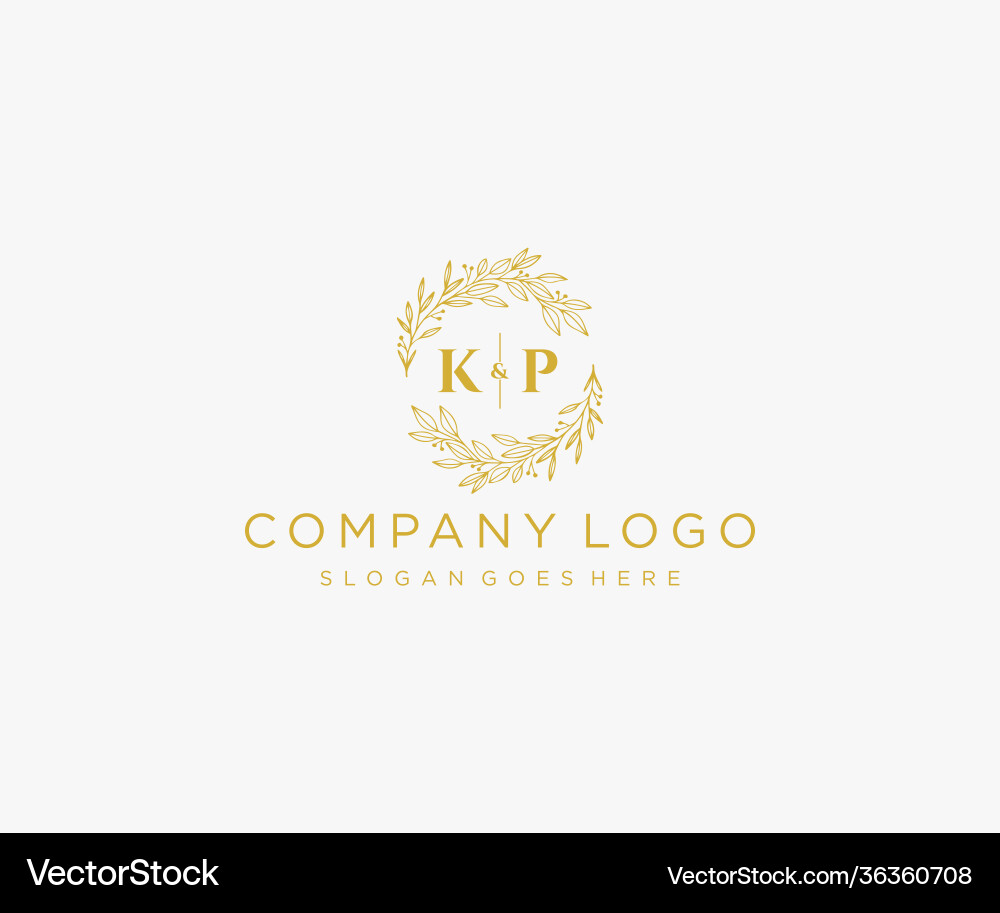 Initial kp letters floral frames monogram wedding Vector Image