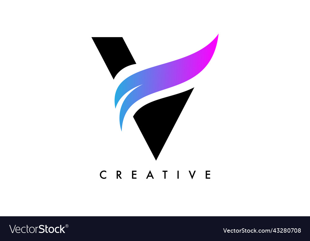 Letter v logo icon design with purple swoosh Vector Image