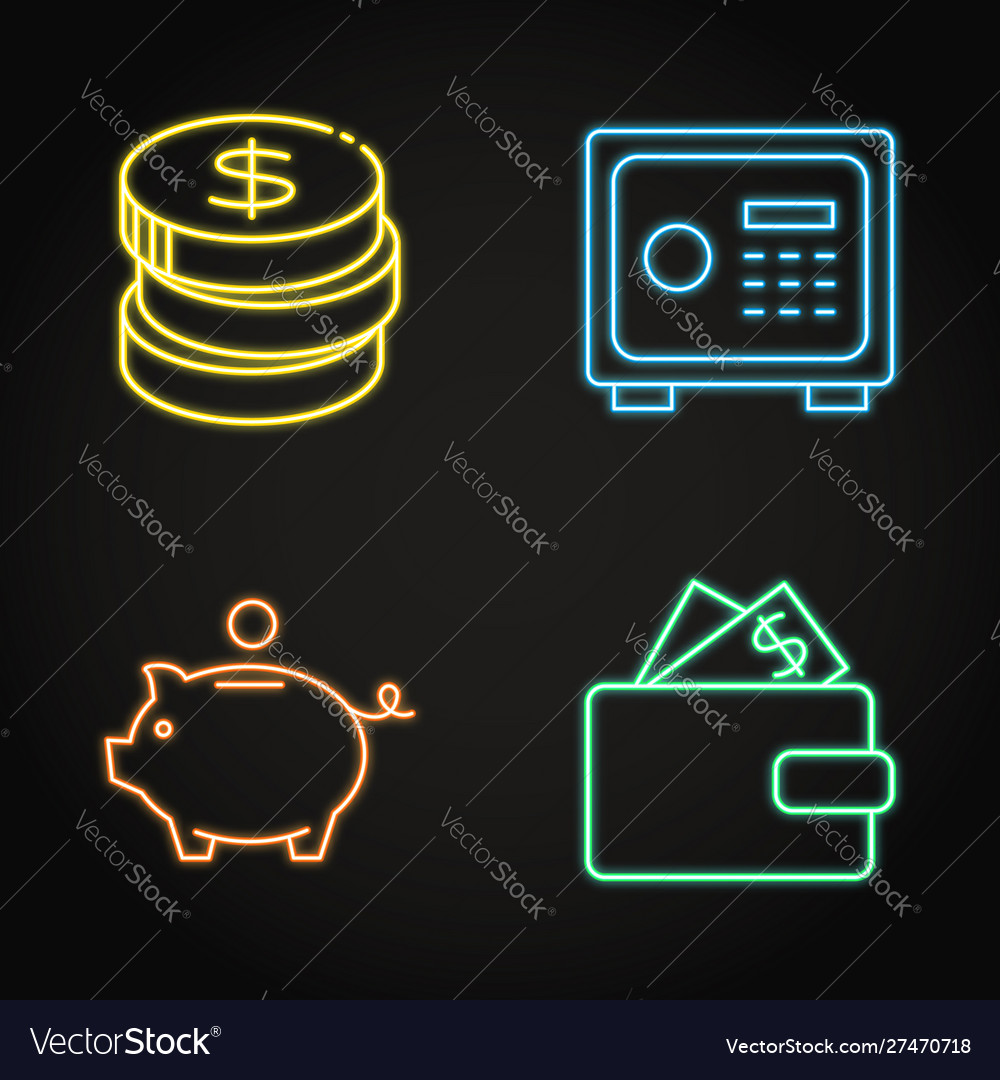 Money icon set in neon line style Royalty Free Vector Image