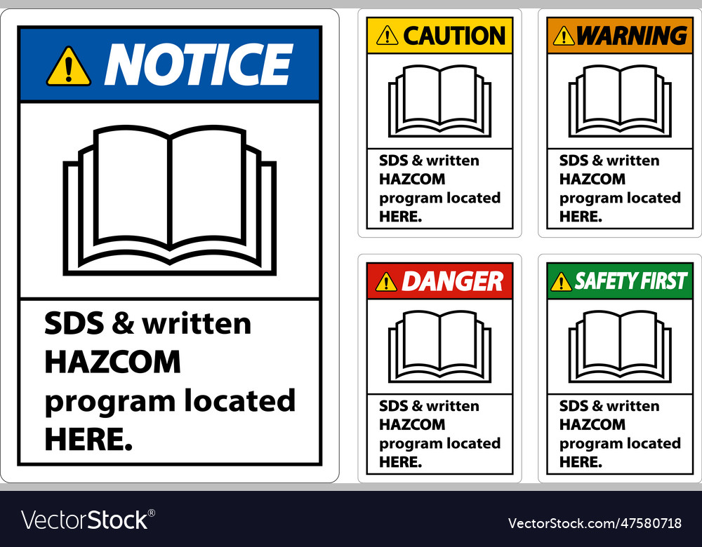 Sds and hazcom located here sign on white Vector Image