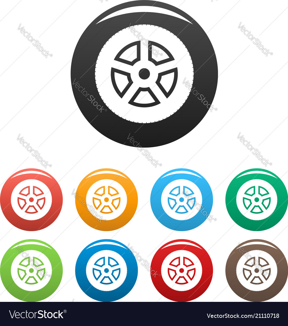 Wheel icons set color Royalty Free Vector Image