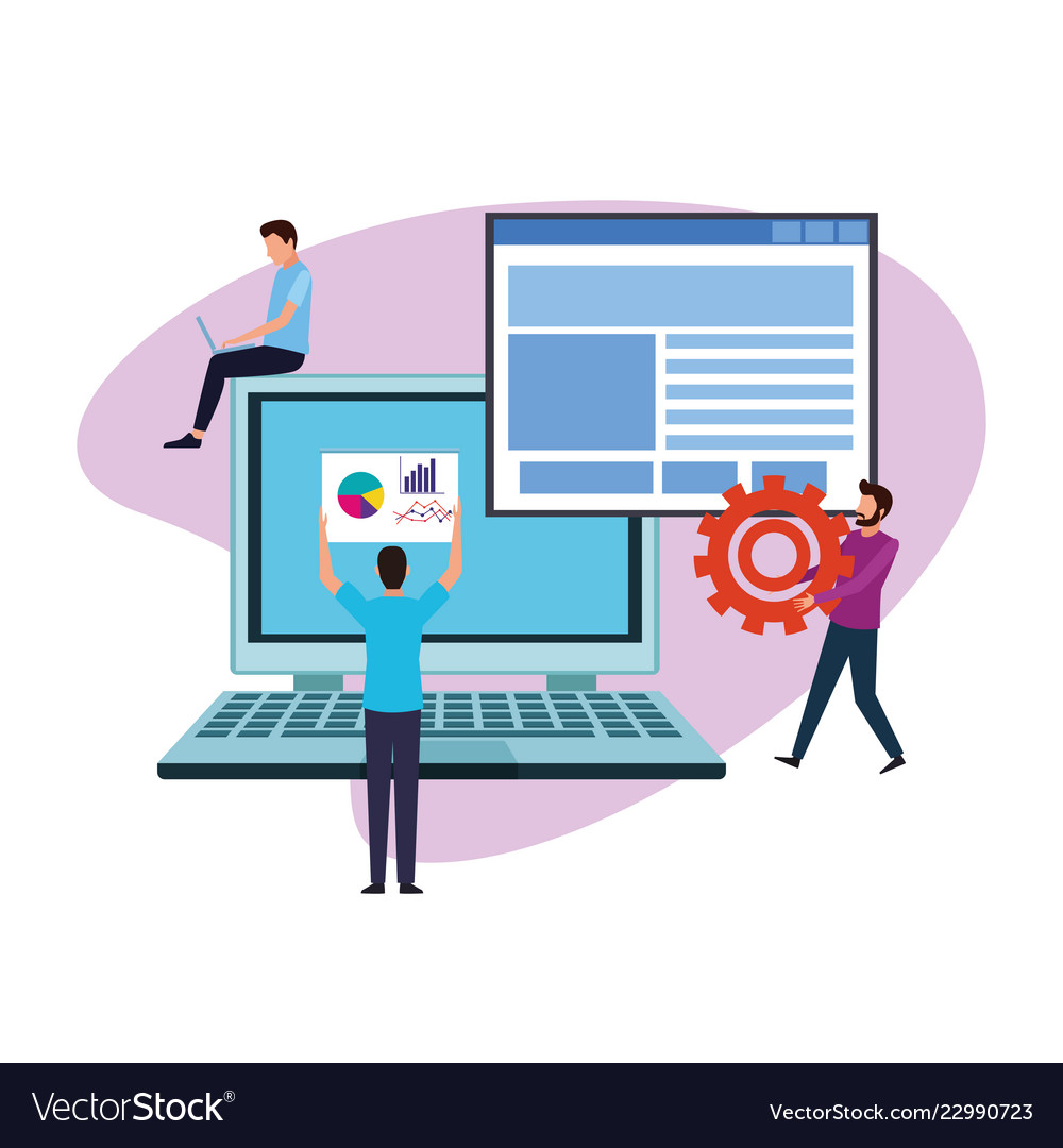 Computer design teamwork Royalty Free Vector Image