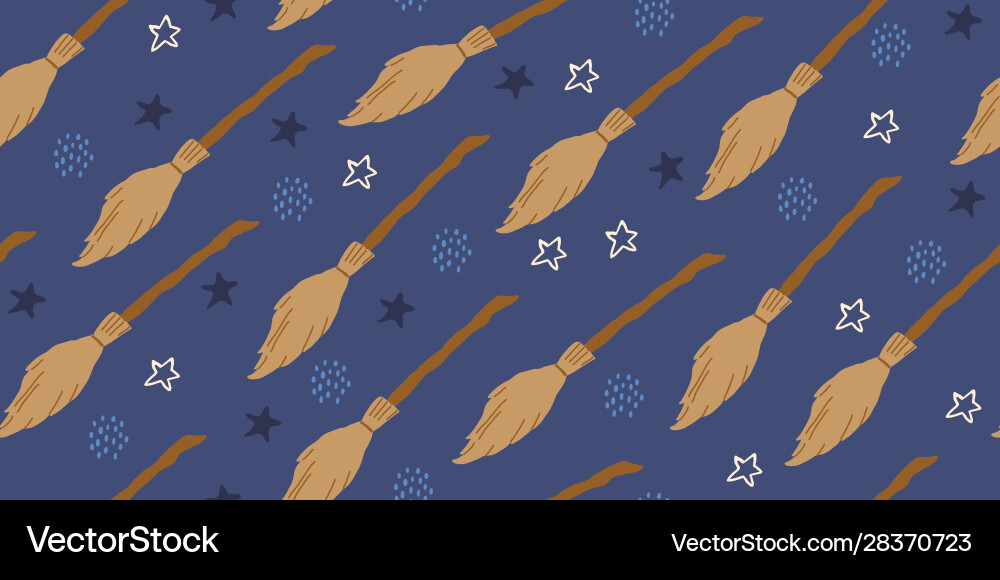 Seamless witch pattern with flying brooms magic Vector Image