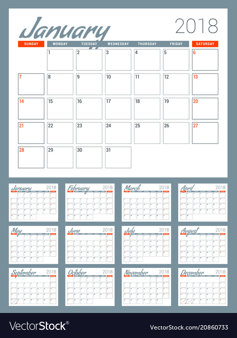 Calendar planner for 2018 year week starts on Vector Image