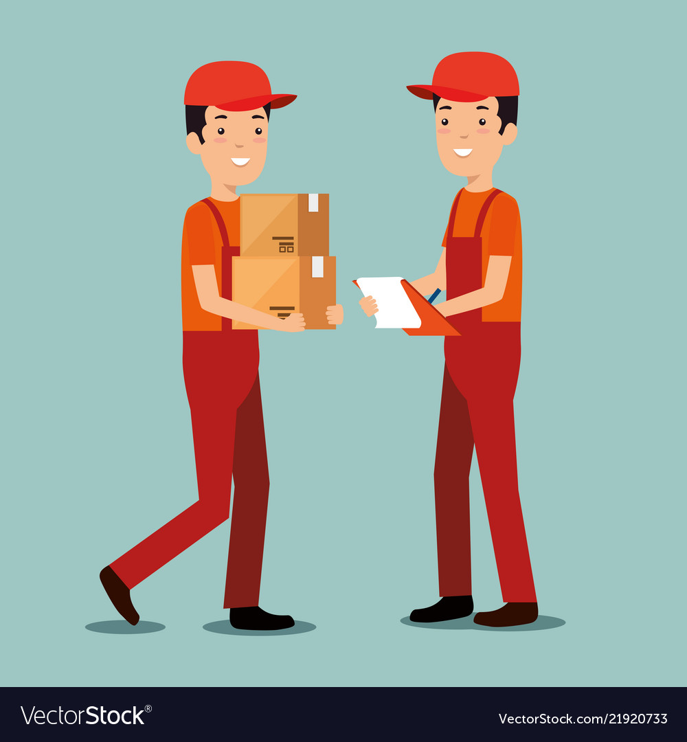 Logistic services with team delivery workers Vector Image