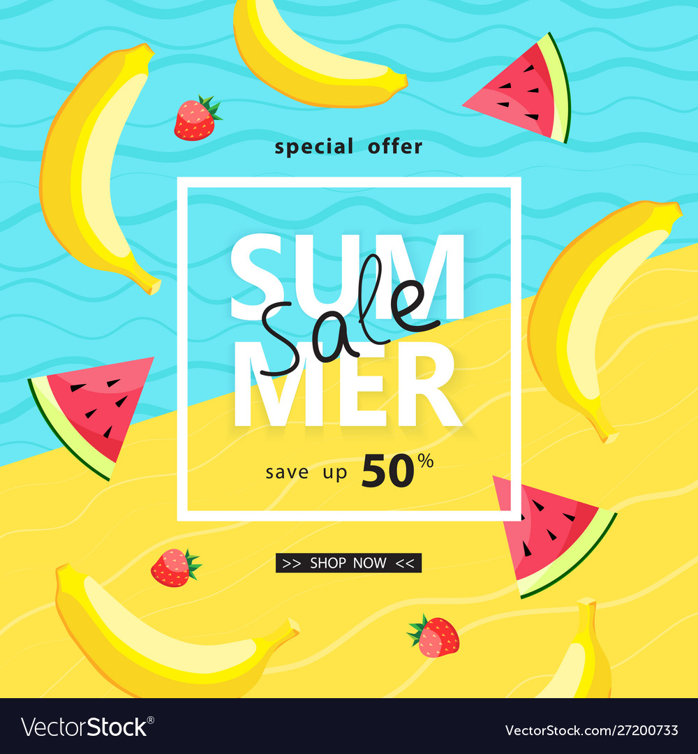 Summer sale banner with pieces ripe fruit Vector Image