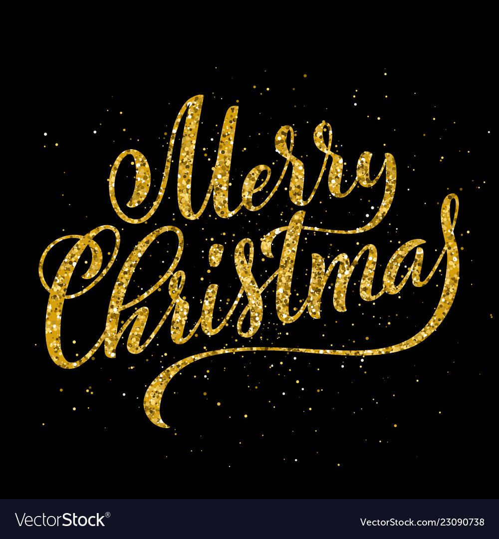 Gold merry christmas party handwritten lettering Vector Image